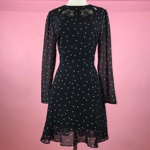 The Kooples Black Heart Print Lace Trim Long Dress